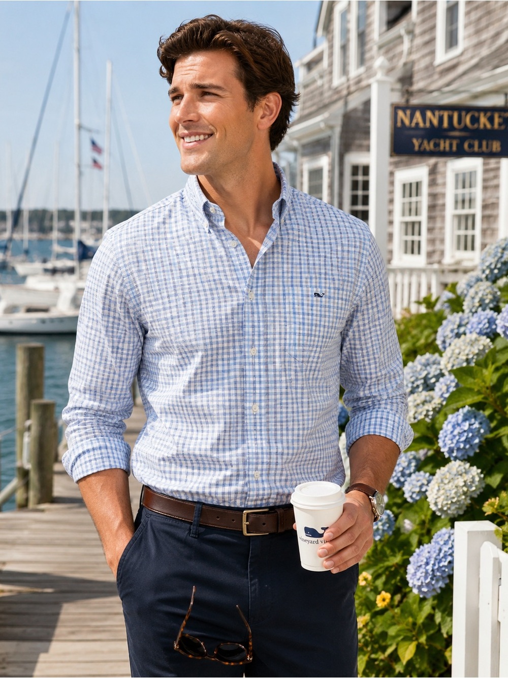 Vineyard Vines Tucker Shirt Small Slim Fit Blue Check Button Down Cotton Stretch